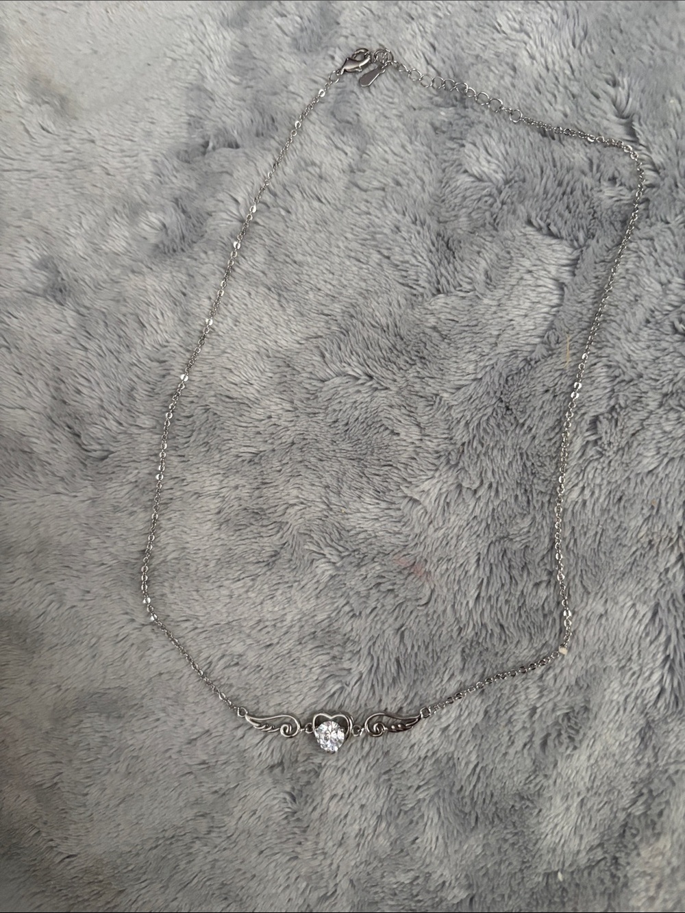 Silver Heart Pendant Necklace with Clear Crystal Accent